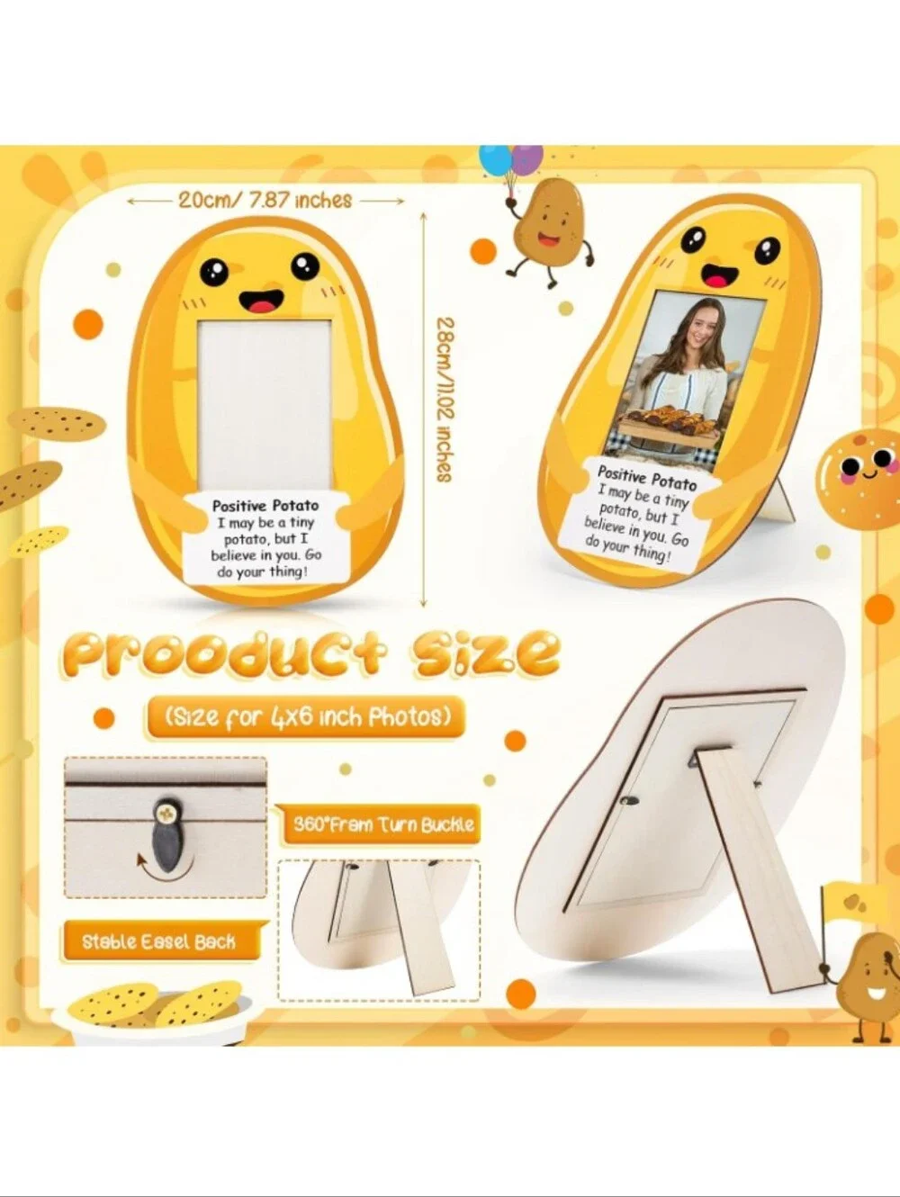Positive Potato Photo Frame - Cute Desk Decor - 7.8x11 In NWT
